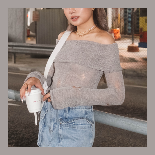 [ 必入手! 軟熟針織一字膊 叛逆微破爛 ] Soft But Rebellious Off Shoulder Knit Top - 3 colours