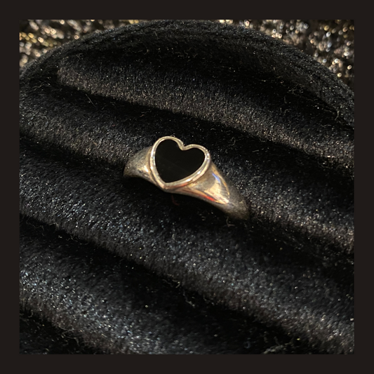 Signature Black Heart Ring - Silver