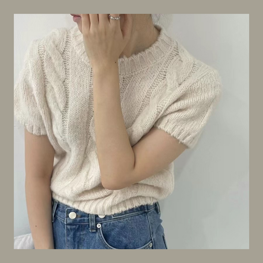 [ 簡約優雅~ 短袖針織~ ] Puffy Short Sleeve Knit Top