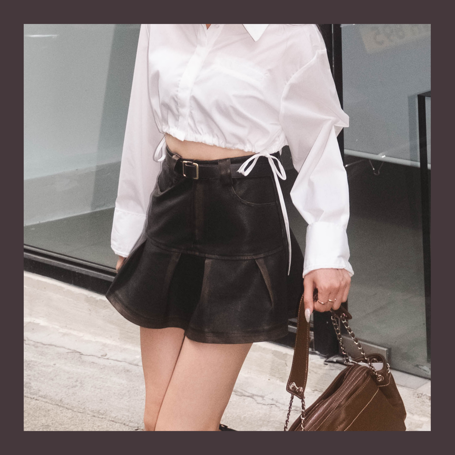 [ 大推介！復古甜美 可甜可鹽 ] Scotland Faux Leather Mini Skirt