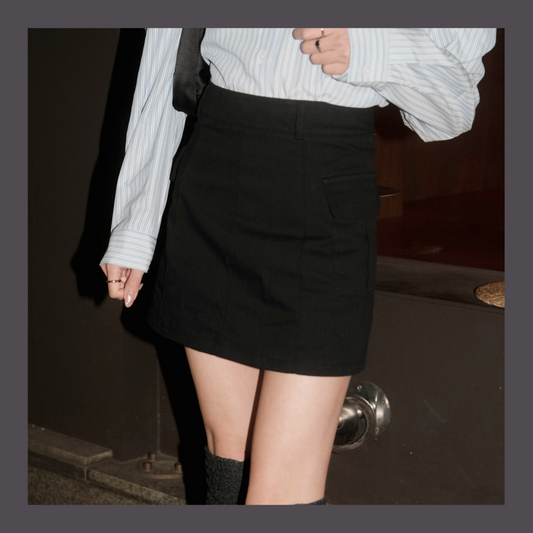 [ 韓國連線 🇰🇷 簡約A字工裝短裙仔~ ] Cargo Super Straight Skirt - Black