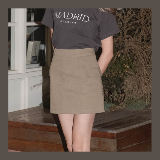 [ 韓國連線 🇰🇷 簡約A字工裝短裙仔~ ] Cargo straight skirt - Khaki