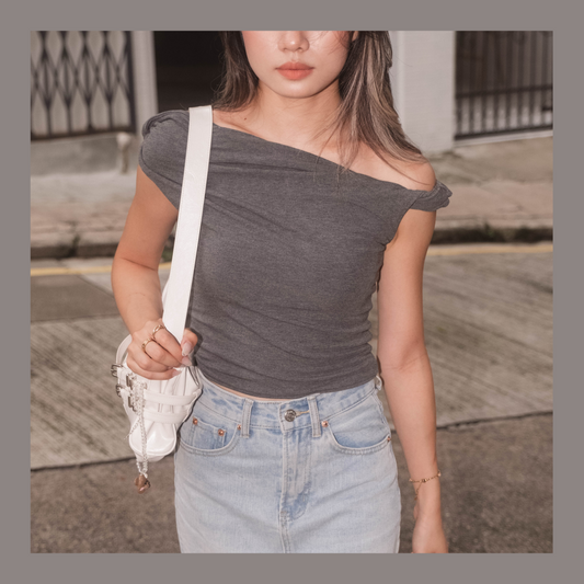 [ 歐美簡約 Clean fit must-have! ] Asymmetric Ruched Top - Grey