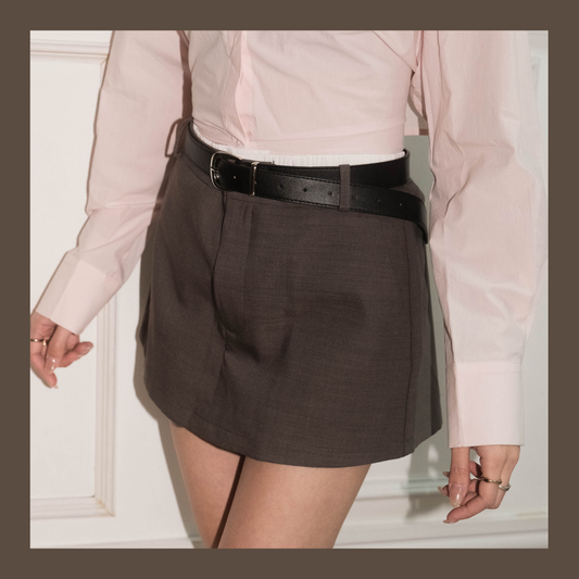 [ 韓國連線 🇰🇷 假兩件裙褲~ 特別設計 ] Two Layer Shirt Skirt with belt - 2 colours