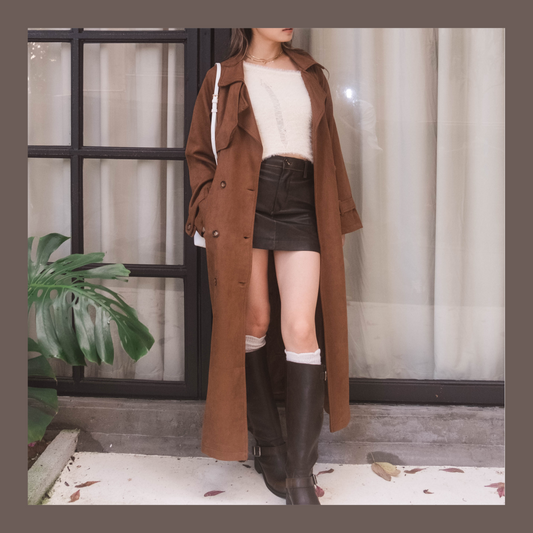 [ 歐美女生必備! 仿麂皮長褸 ] Kinda Faux Suede Trench Coat