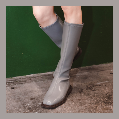 [ 大象灰 !! 方頭長靴 ] Square Toe Knee High Boots