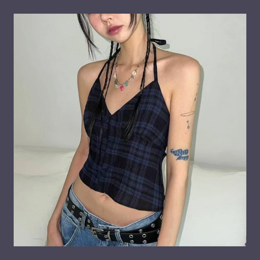 [ 新品優惠 🆕 個性不撞款 復古甜辣格仔吊帶 ] Checked Vintage Top (free scrunchie!) - 2 colours