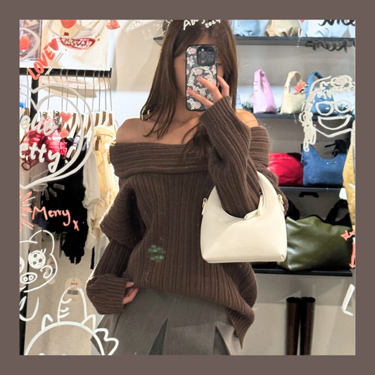 [ 新色到 ! 歐美甜美造型必備! ] Oversized Off-shoulder Chunky Sweater - 3 colours