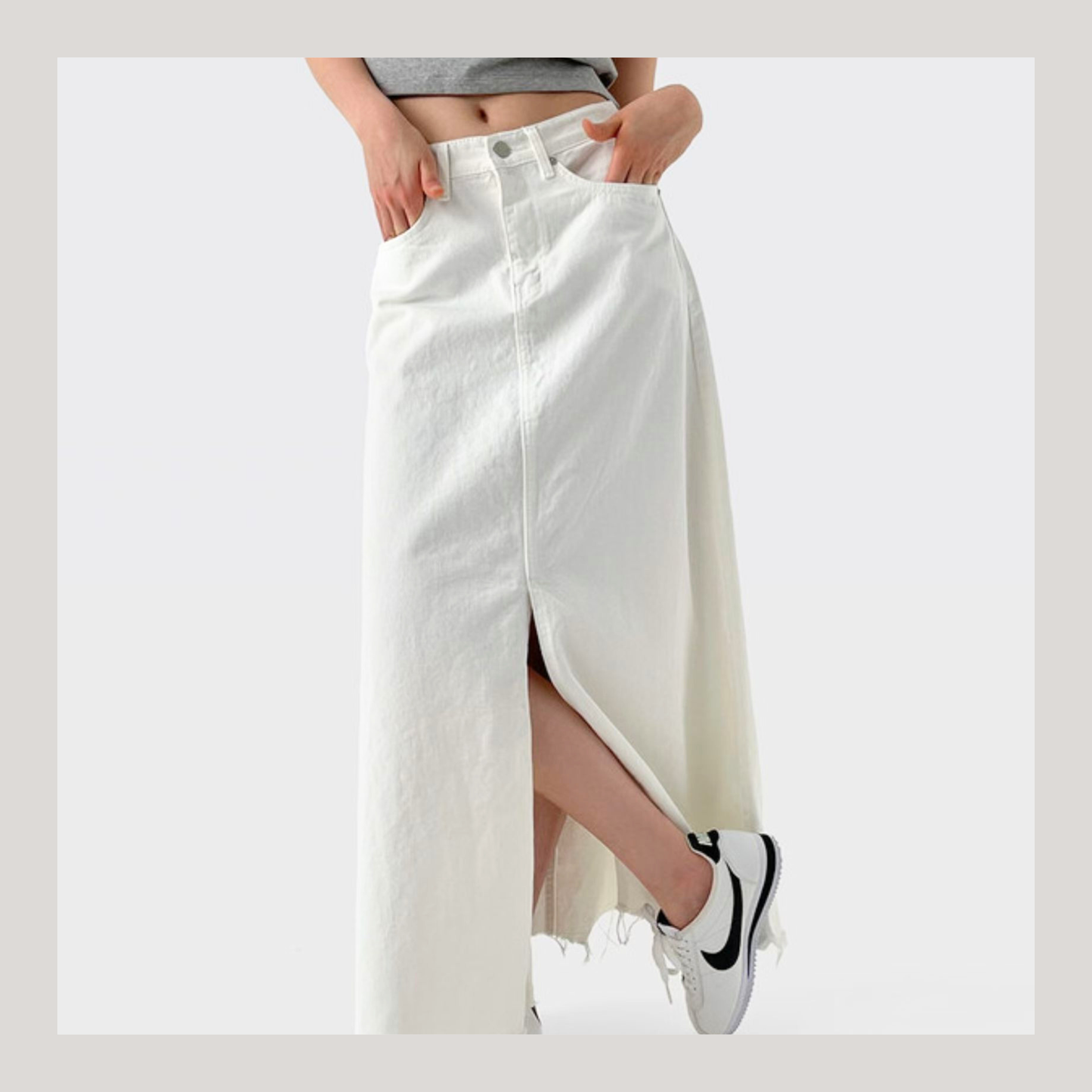 🆕 Frayed Off-White Denim Maxi Skirt