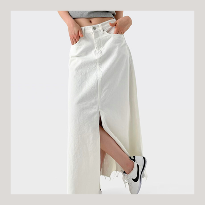 🆕 Frayed Off-White Denim Maxi Skirt