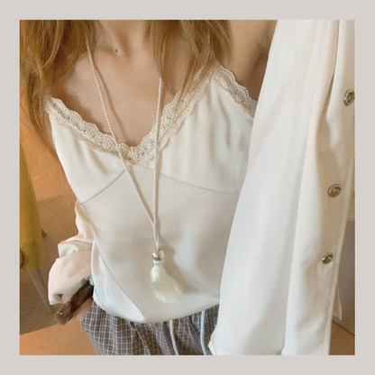[ 🆕 soft girl era ᪥𓍼᪥𓍼᪥𓍼 質感繡花 lace 背心 ] Embroidered Lace Sheer Cami - 2 colours