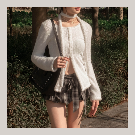 [ 🆕 搶手goody! 毛毛開衩長衫~ ] Fluffy Split Button Up  + Skinny Scarf - 3 colours