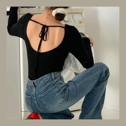 [ 驚喜在後~ 超美背! ] Miss Lady Tie Back Long Sleeve Top