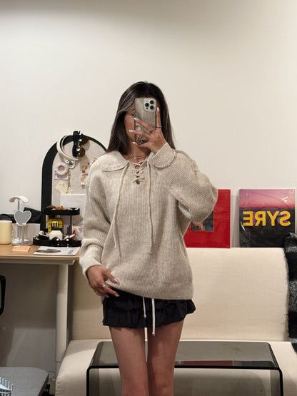 [ 🆕 簡單不出錯~! 綁帶寬鬆冷衫～] To Go Tie Up Knit Sweater - 3 colours