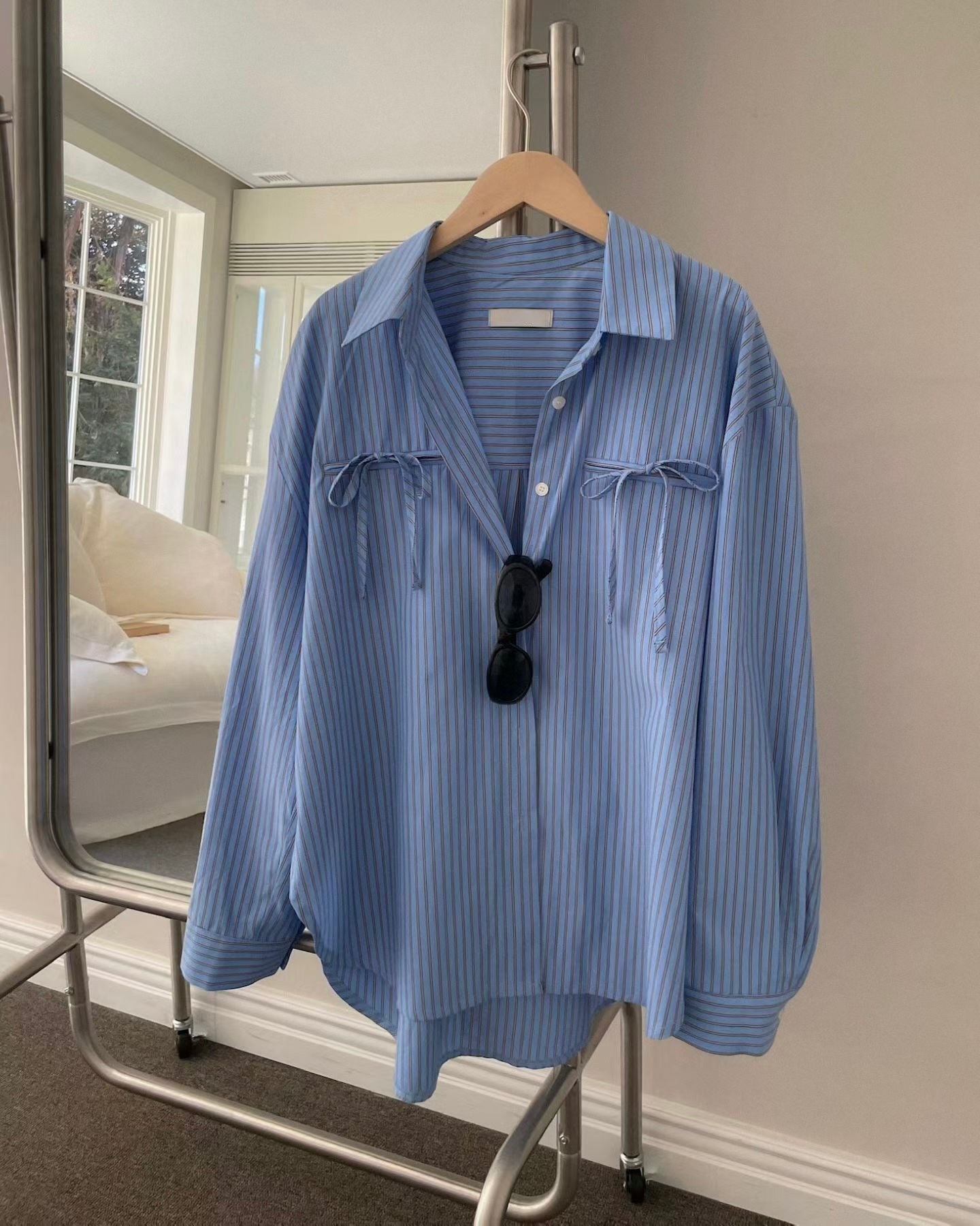 [ 🆕 蝴蝶結 x 男友風 🤍🩷🩵 寬鬆直間恤衫 ] Glam Shirt Stripes - 3 colours