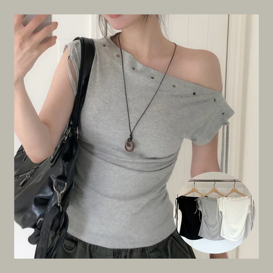 🆕  Eyelet Off-Shoulder Drawstring Top - 3 colours
