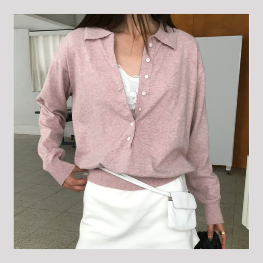 Collared Button-Front Fine Knit Sweater - 4 colours
