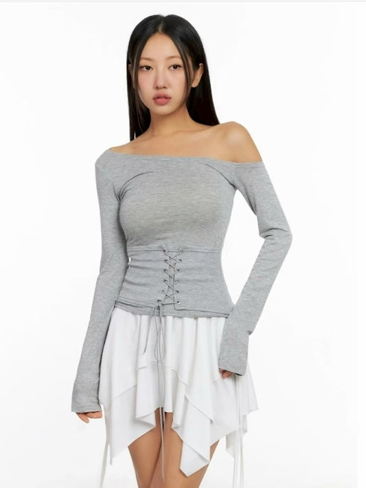 [ 🆕 設計感up! 🩰 綁帶斜膊薄 top ] Girdle Belt Top - 3 colours