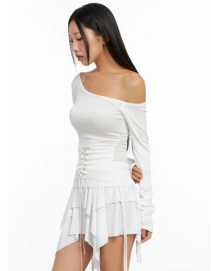 [ 🆕 設計感up! 🩰 綁帶斜膊薄 top ] Girdle Belt Top - 3 colours