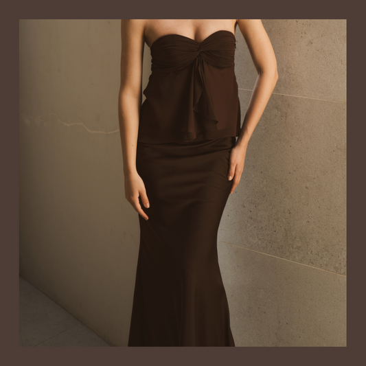 Low-Waisted Maxi Satin Skirt - Brown