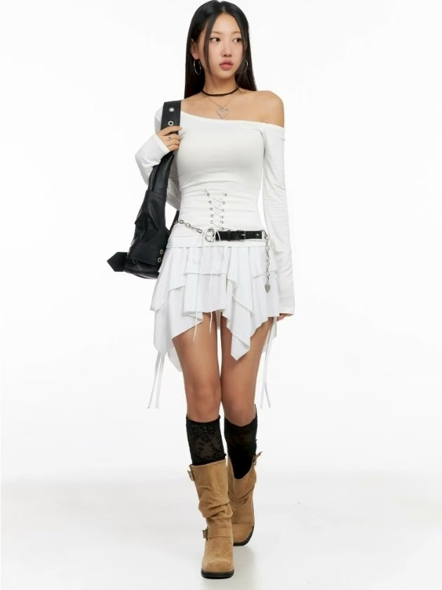 [ 🆕 設計感up! 🩰 綁帶斜膊薄 top ] Girdle Belt Top - 3 colours