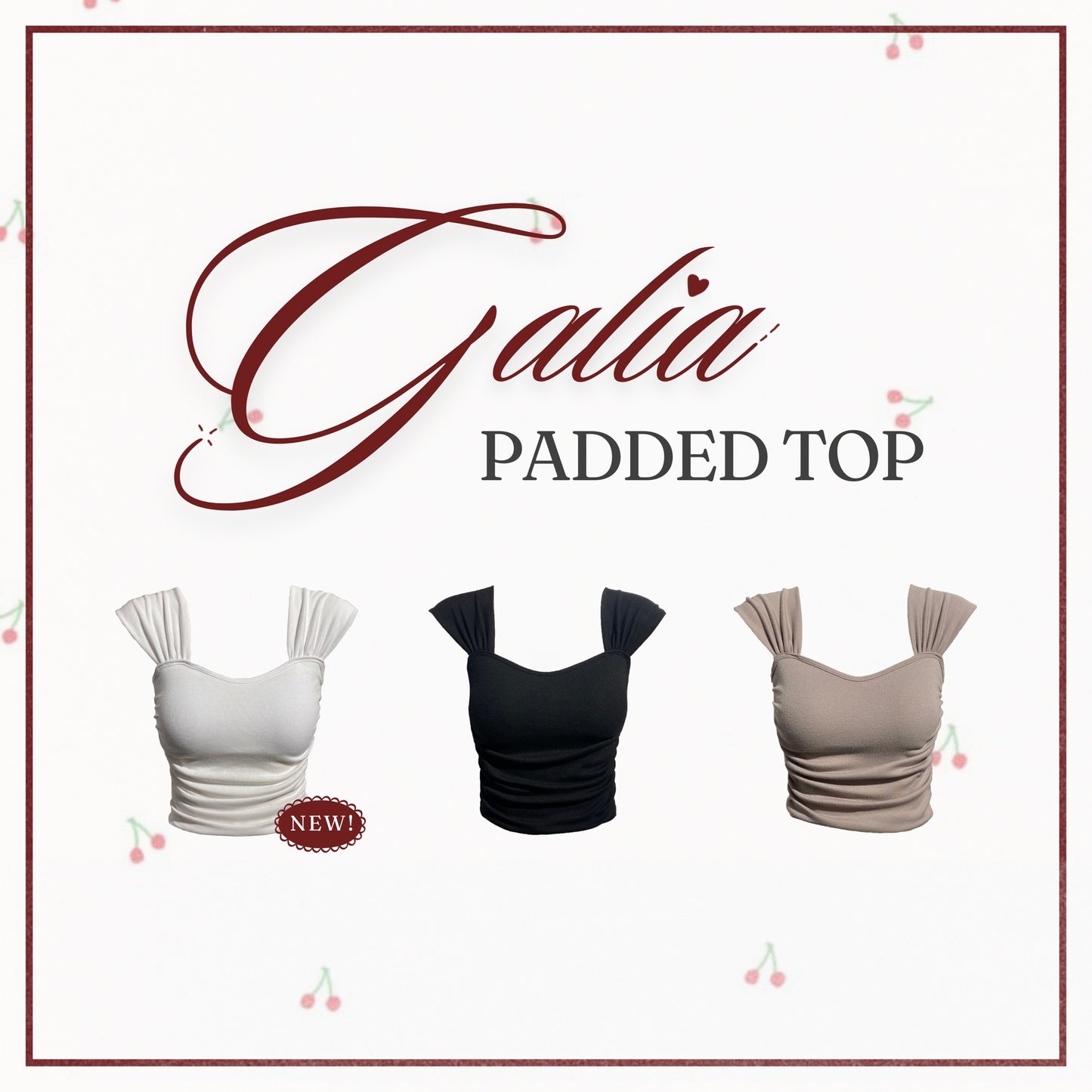 [ 簡約心心領padded top ] Galia Ruched Top Padded