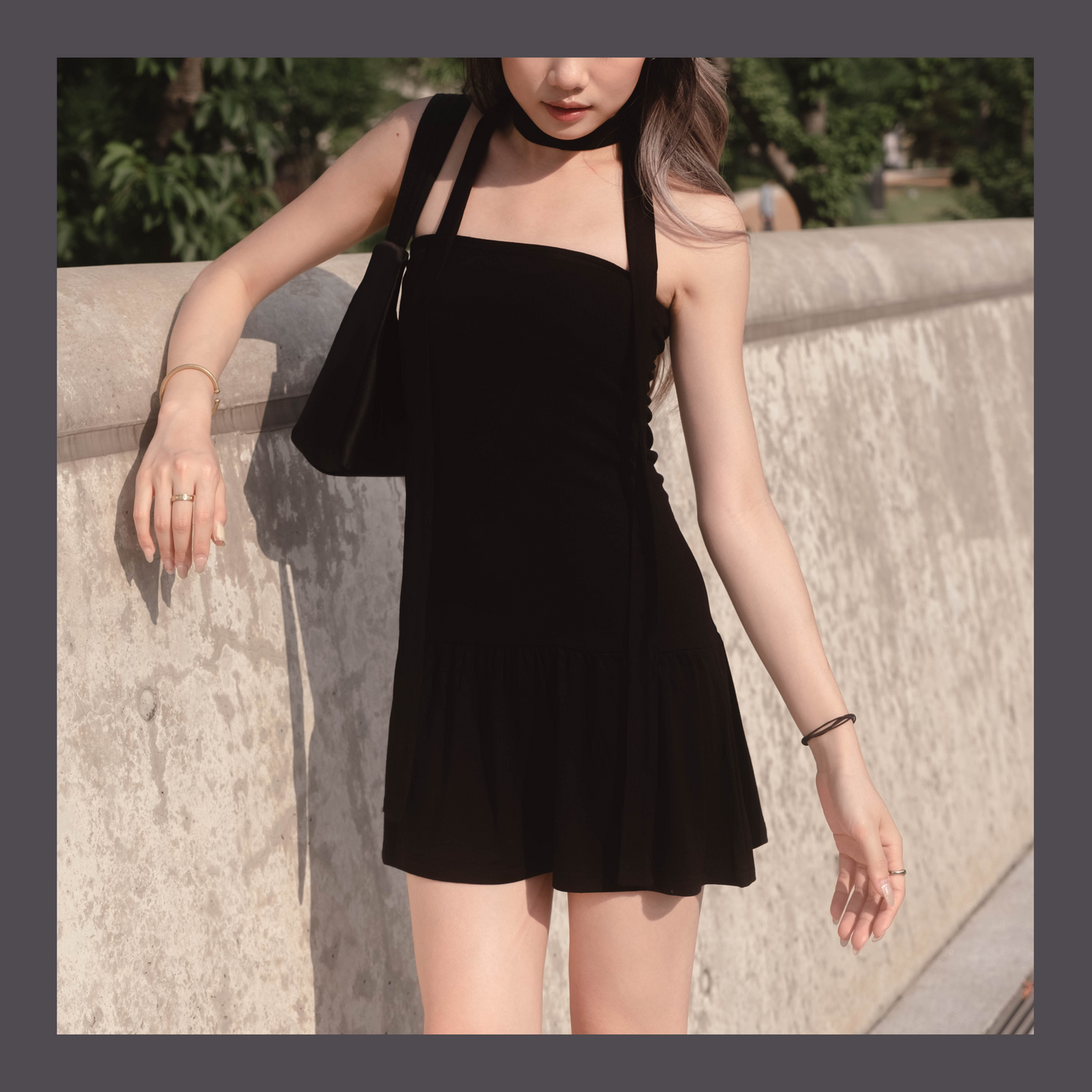 [ 韓國連線 🇰🇷 超推薦 !! 小魚尾軟糯連身裙 ] Little Arial Mini Dress (with skinny scarf) - Black