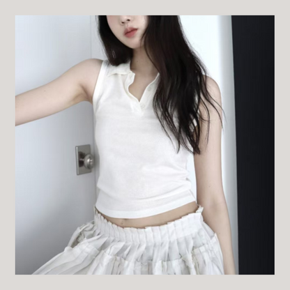 [ 🆕 美式復古 🧸📮 軟腍腍親膚 polo 背心 ] Soft Knit Sleeveless Top - 3 colours