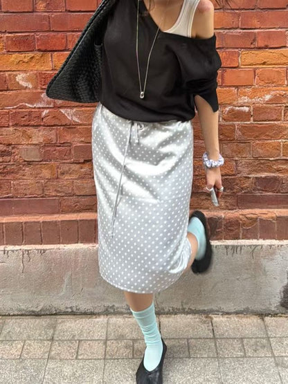 🆕 Polka Dot Satin Drawstring Midi Skirt - 2 colours