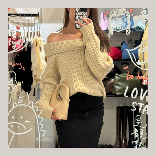 [ 新色到 ! 歐美甜美造型必備! ] Oversized Off-shoulder Chunky Sweater - 3 colours