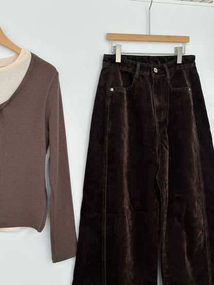 [ 🆕 大推款!! 秋冬絨面 極厚實+靚料+靚 cut ] Fall Velvet Wide-Leg Pants - 2 colours