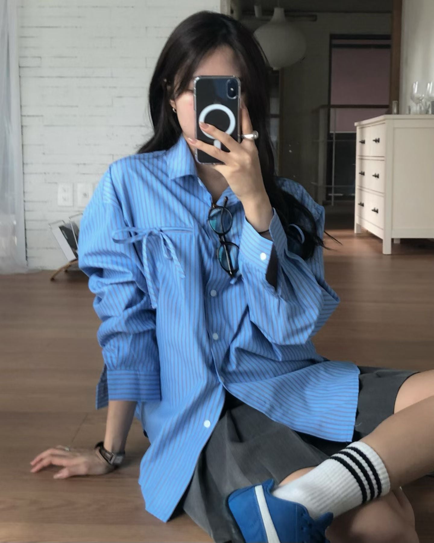 [ 🆕 蝴蝶結 x 男友風 🤍🩷🩵 寬鬆直間恤衫 ] Glam Shirt Stripes - 3 colours