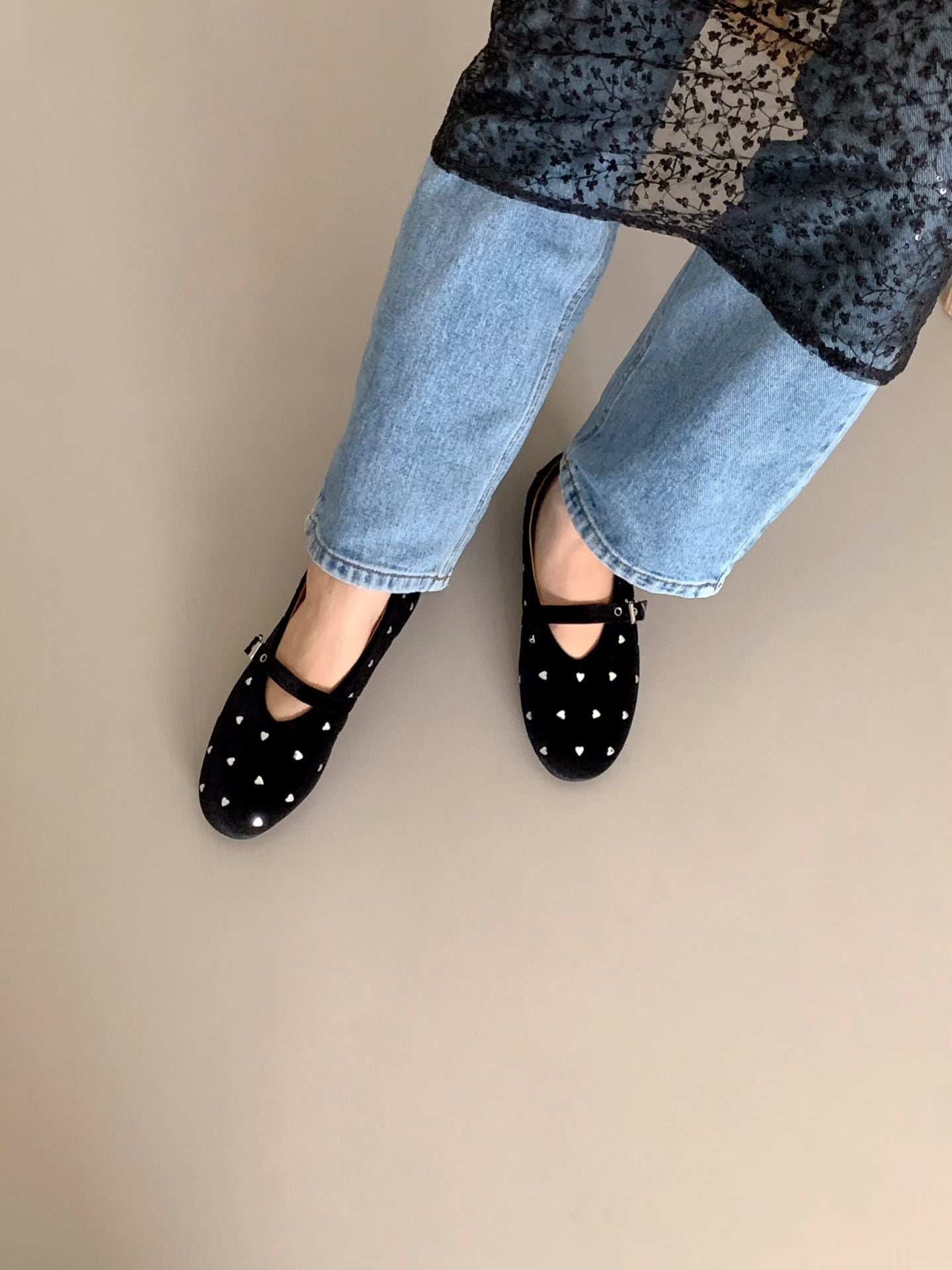 [ 🆕 好可愛!! 絨面心型 Mary Jane flats] Mini Heart Velvet Flats