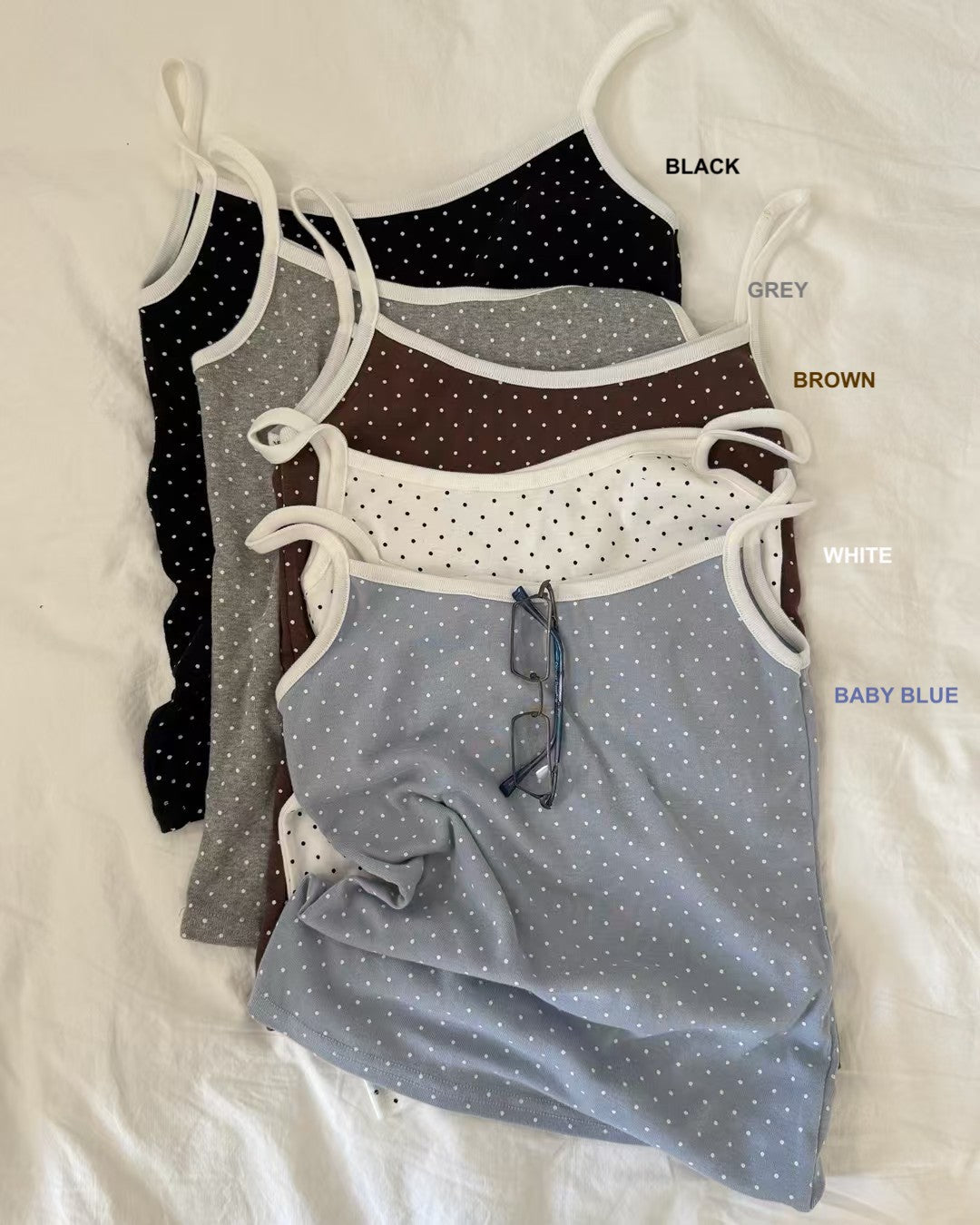[ 🆕  super cute cute ⋆˚꩜｡ 小波點背心 ₊ ⊹ ] Polka Dot Cami - 5 colours