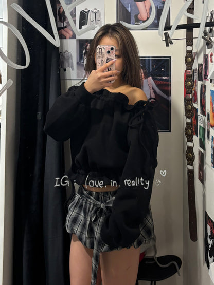 [ 🆕 漲卜卜 puffy 綁帶一字膊 ] Puffy Daily Off-shoulder Sweatshirt - 2 colours