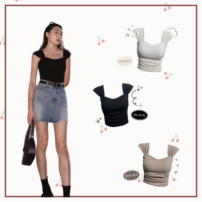 [ 簡約心心領padded top ] Galia Ruched Top Padded