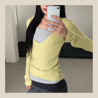 Layered V-Neck Ribbed Top - 3 colours