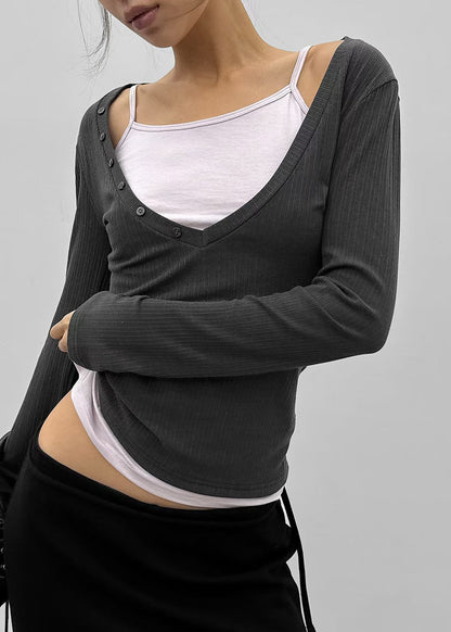 Layered V-Neck Ribbed Top - 3 colours
