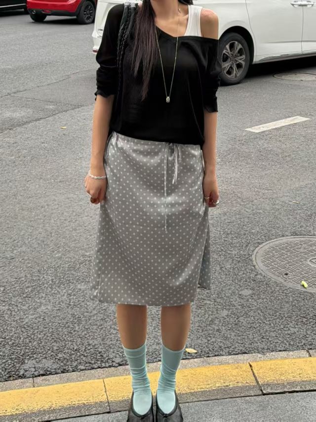🆕 Polka Dot Satin Drawstring Midi Skirt - 2 colours