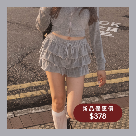 [ Day 1 新品 - 好可愛! 絨面層層疊短裙 ] Velvet Ruffle Mini Dress (skorts) - 4 colours