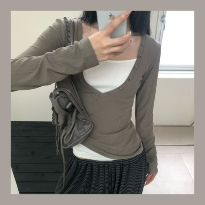Layered V-Neck Ribbed Top - 3 colours