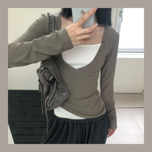 Layered V-Neck Ribbed Top - 3 colours