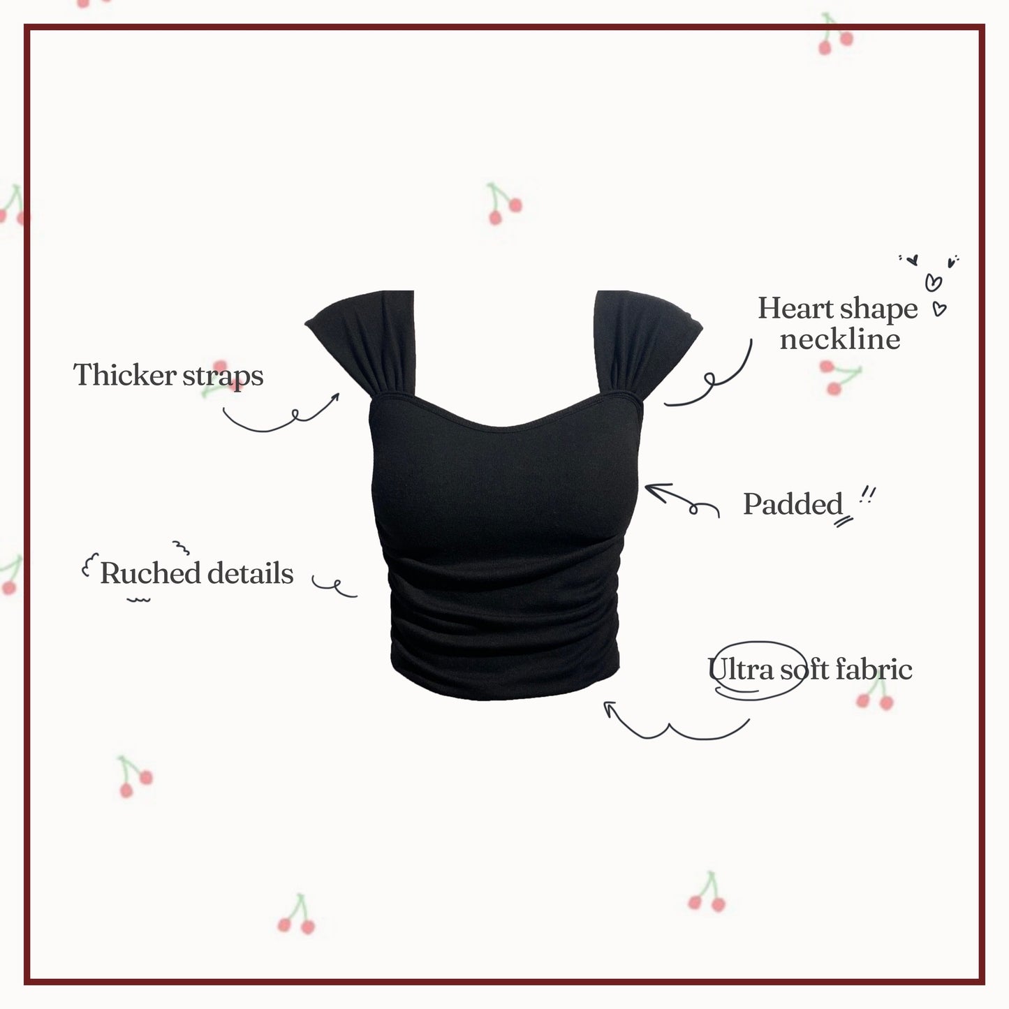 [ 簡約心心領padded top ] Galia Ruched Top Padded