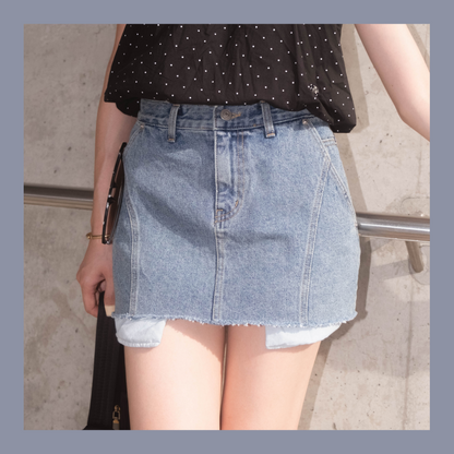 [ 韓國連線 🇰🇷 顯高~ 包臀彈性牛仔裙！] Inside Out Denim Skirt - Denim Blue