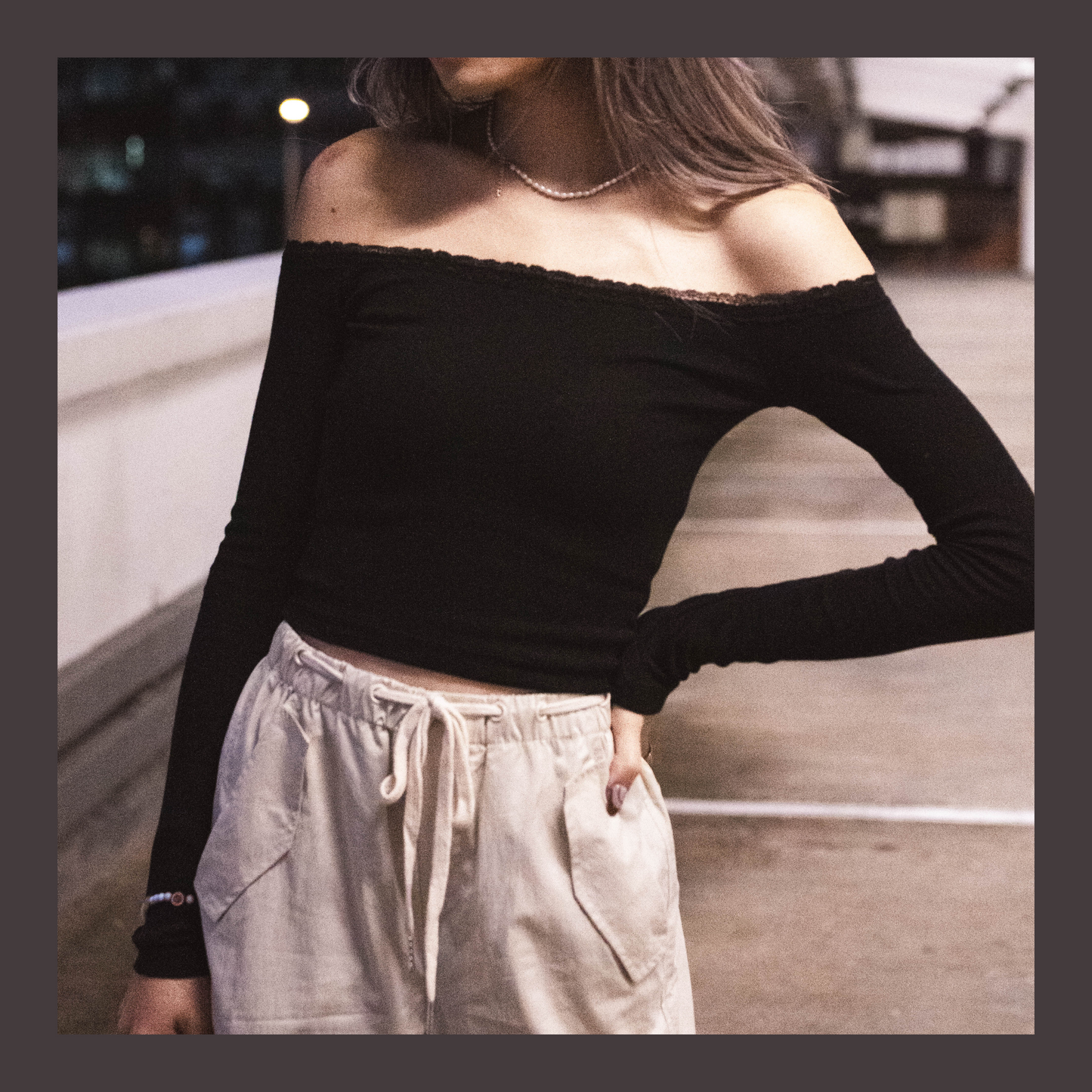 [ 精緻女生~ Lace 邊一字膊 ] Pretty Lace Off Shoulder Skinny Top