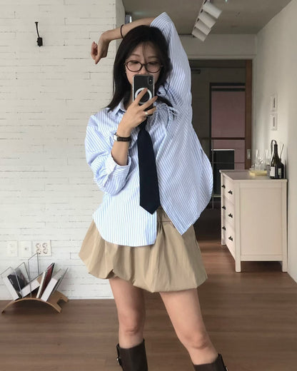 [ 🆕 蝴蝶結 x 男友風 🤍🩷🩵 寬鬆直間恤衫 ] Glam Shirt Stripes - 3 colours