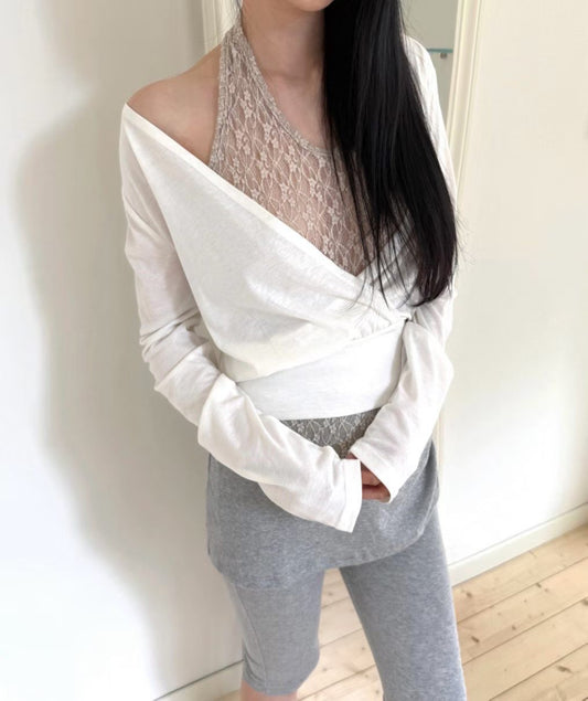Lace-Trim Layered Wrap Top - 3 colours