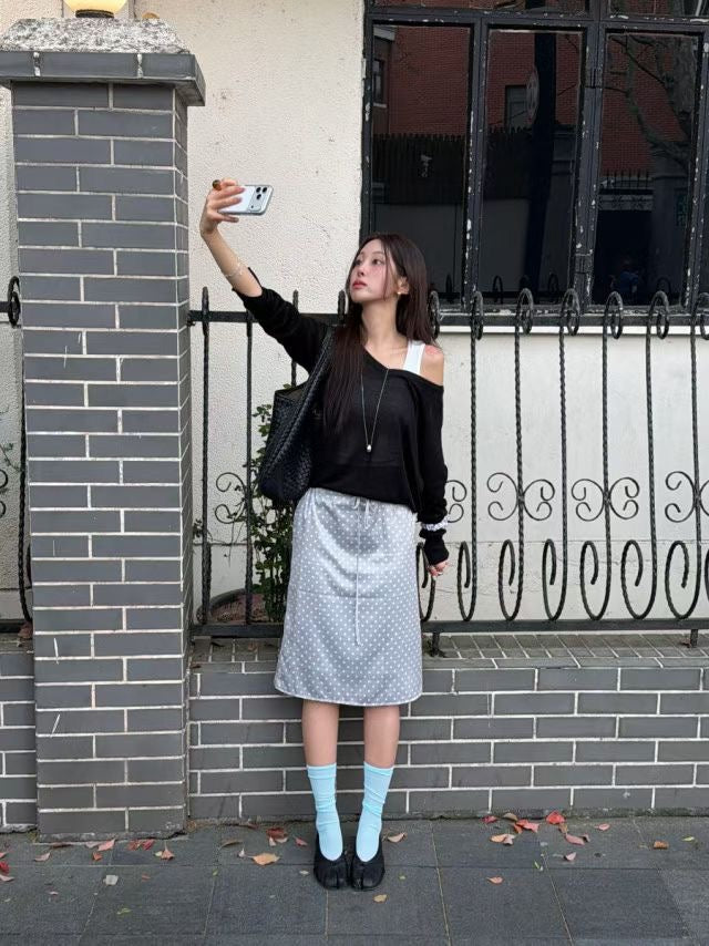 🆕 Polka Dot Satin Drawstring Midi Skirt - 2 colours