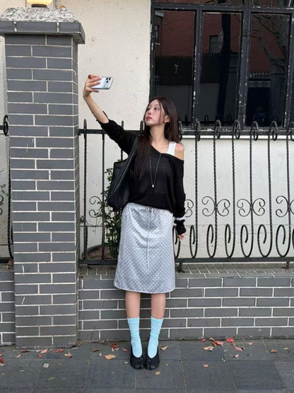 🆕 Polka Dot Satin Drawstring Midi Skirt - 2 colours