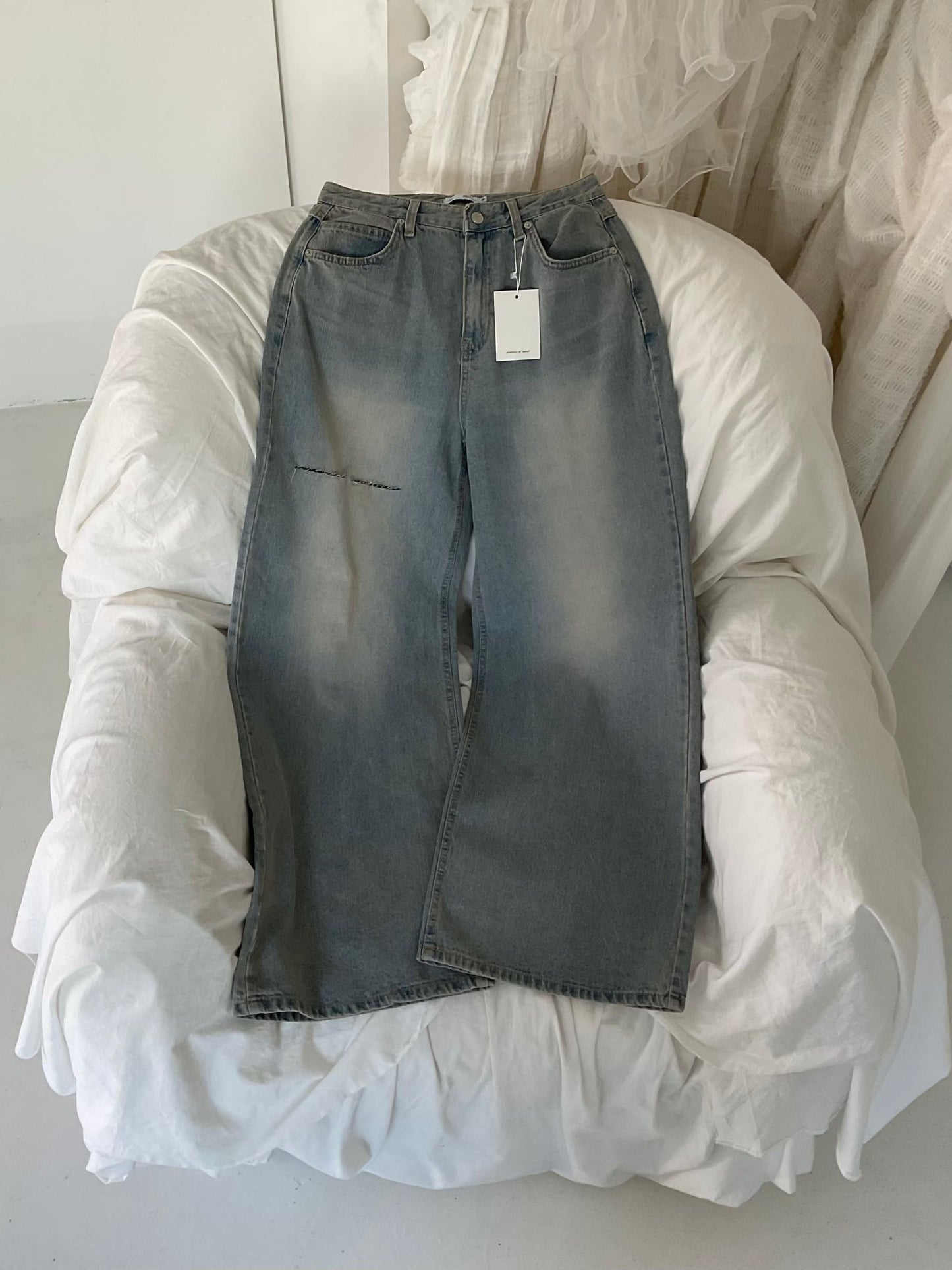 [ 🆕 垂感滿滿⋆˙⟡ 極致慵懶 ] On Me Ripped Baggy Jeans Straight